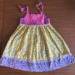 Homemade Floral Sundress Kids Size 6 Yellow Purple Pink Boho Cottagecore Lace